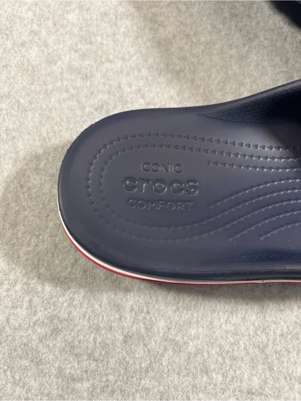 CROCS Men’s Navy Flip-Flop Sandals with Red & White Trim